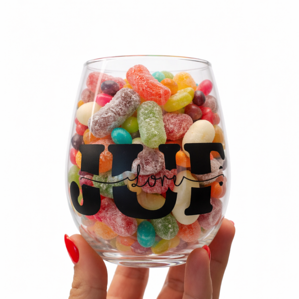 Gepersonaliseerde glas gevuld met snoep